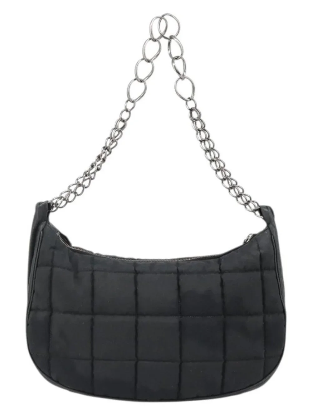 CHANEL Choco Bar Chain Shoulder Bag Nylon Black Silver CC Auth 118385